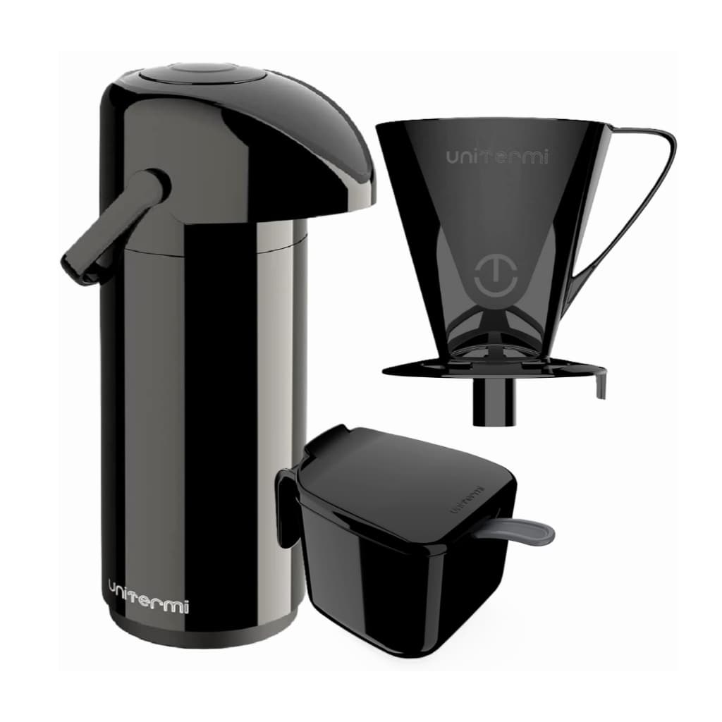 Kit Garrafa Térmica Verona 1L Com Suporte Filtro Café E Açucareiro
