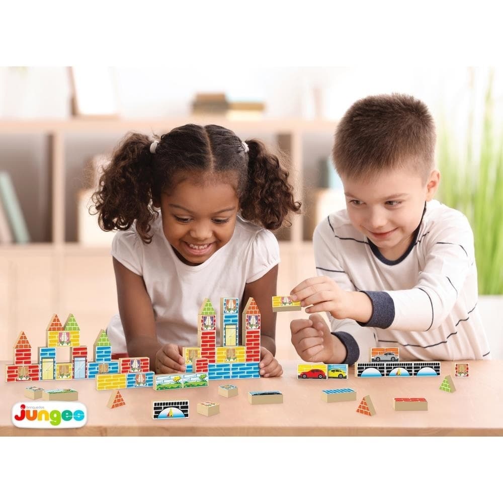 Blocos Montar Madeira 120 Pçs Construtor Brinquedo Montessori Educativo