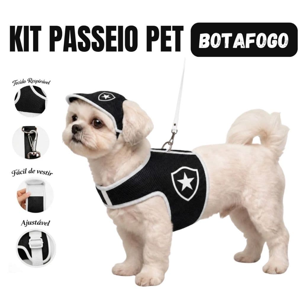 Kit Botafogo Colete Peitoral cachorros e gatos Time de Futebol Botafogo com Guia 1 Metro