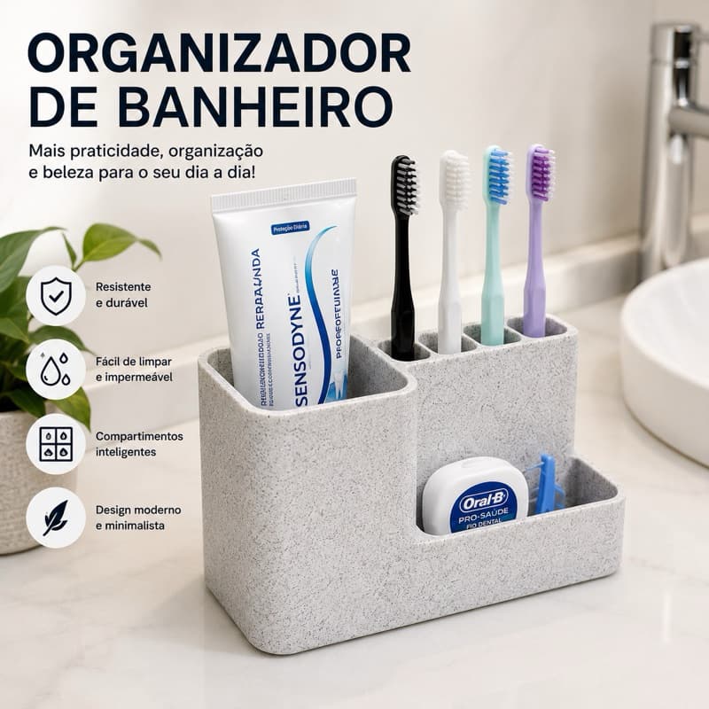 Organizador de Escovas e Pasta de Dente 3D Porta Escova Banheiro Porta Objetos Bancada Minimalista