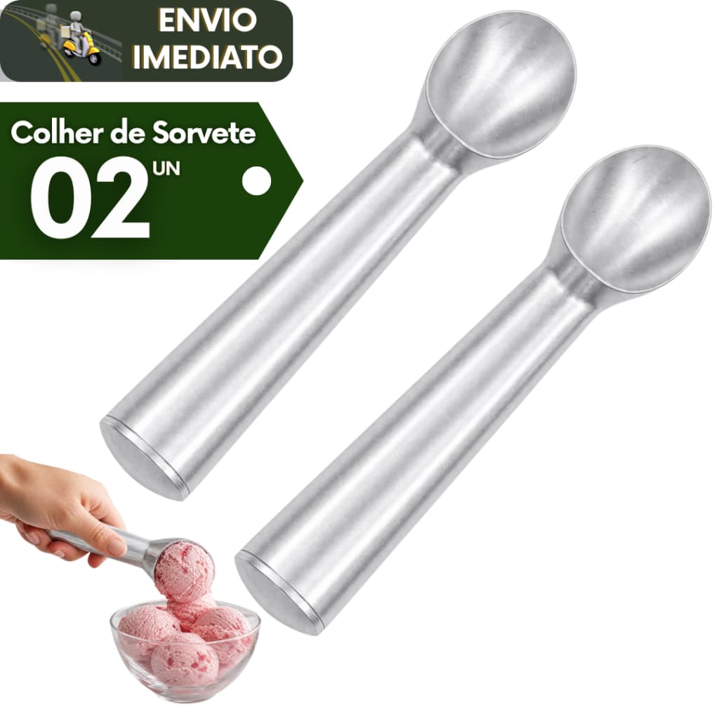 Kit 2 Colher Concha Pegador de Sorvete Açai Manual de Aluminio Profissional Ideal para Sorveteria