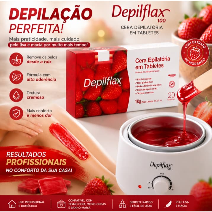 Depilflax Cera Depilatória em Tabletes Morango 1kg