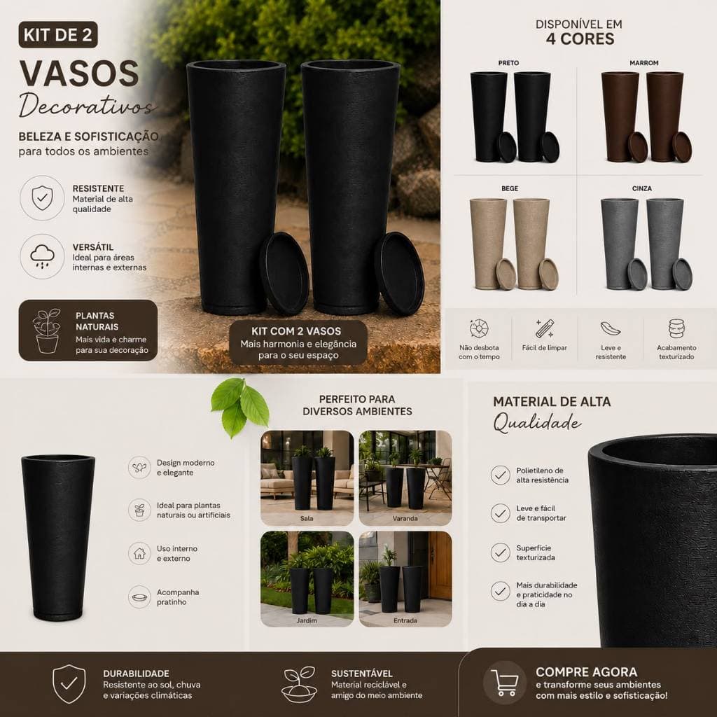 Kit Conjuto 2 ibizas P Para plantas e flores Vaso de Planta Decorativo Luxo