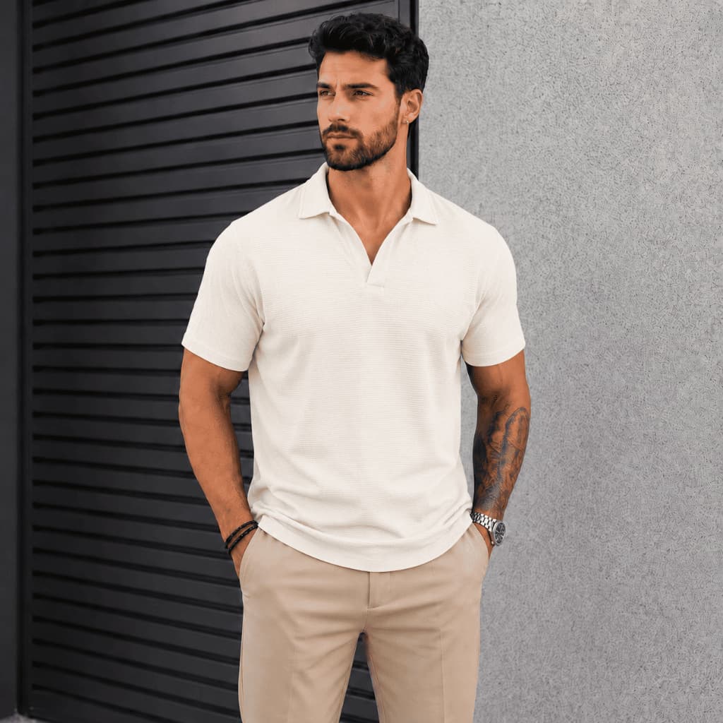 Camisa Polo Masculina Italiana Texturizada Premium - Slim Old money