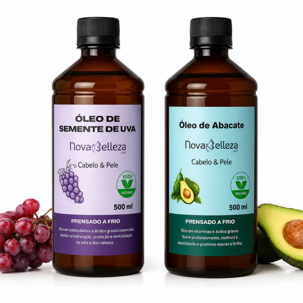 Kit Óleo De Semente De Uva + Óleo De Abacate 500ml 100% Puro Prensado A Frio Novabelleza