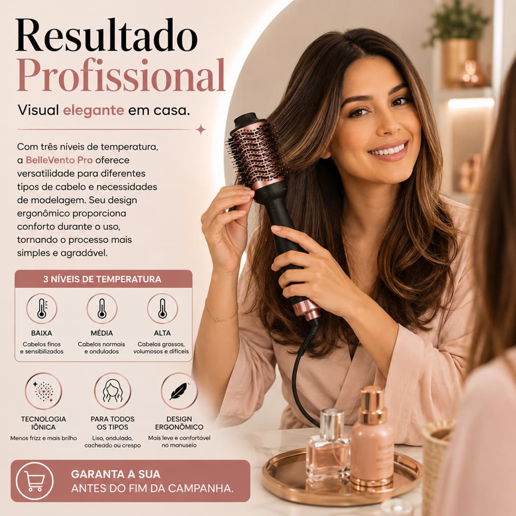 🔥 Escova Secadora Alisadora 3 em 1 Bivolt  110V/220V Original Cabelos Crespo Lisos e Cacheados