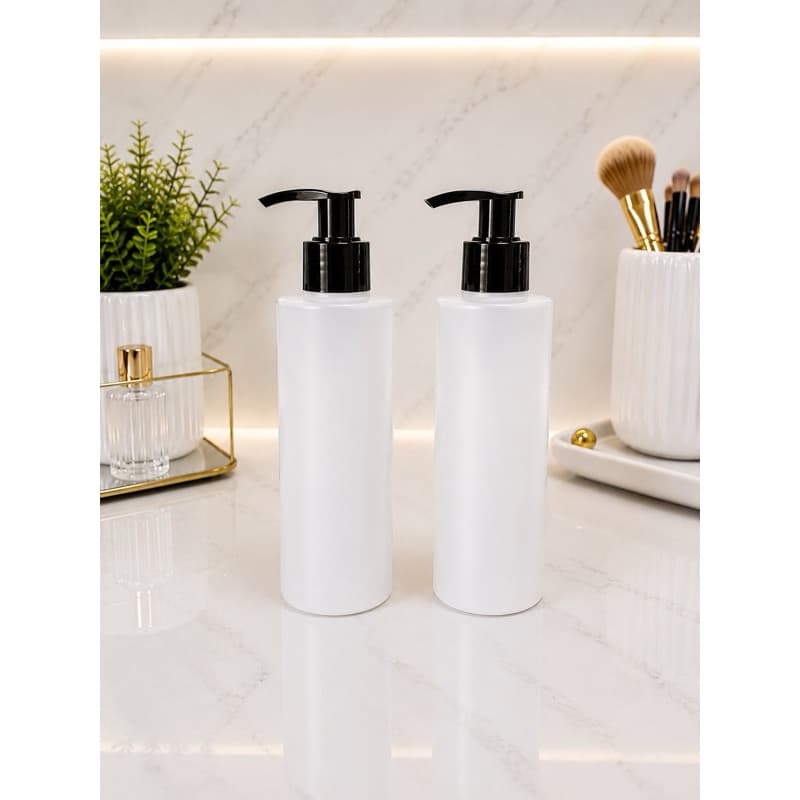 Kit 02 Frascos Branco Perolado 300ml c Válvula Pump preta - agua Micelar, Shampoo, Sab. Liquido, hidratante