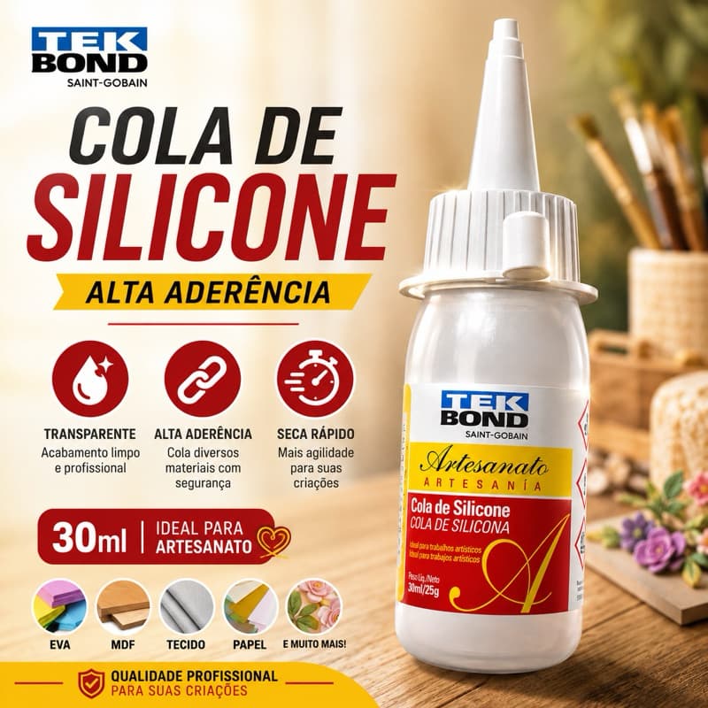 Cola de Silicone Líquida Tek Bond Artesanato 30ml Transparente | Ideal para EVA, Feltro, Papel, Tecido e Artesanato