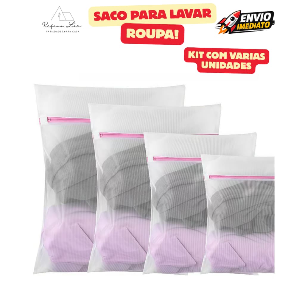 kit 5 sacos para lavar roupas delicadas - Maquina de Lavar - Com ziper - Protege Roupas delicadas