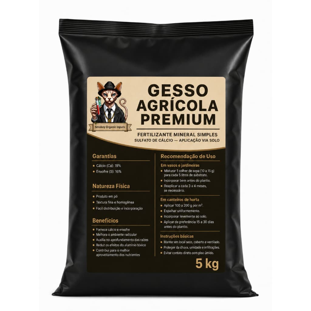 Gesso Agrícola Premium 5kg para Solo e Substrato Fonte de Cálcio e Enxofre para Raízes e Plantas