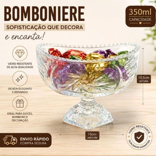 Bomboniere c/ Pé 10,5cm Transparente Vidro Resistente Decoração Mesa Posta Porta Bombons, Balas e Doces