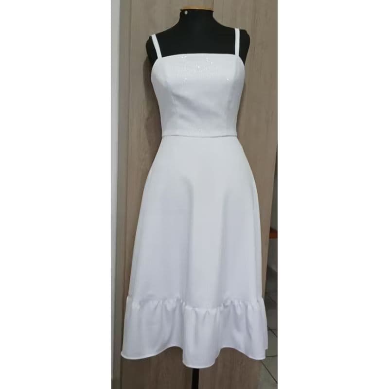 Vestido feminino de alças com fechamento traseiro em zíper, Vestido de alça
