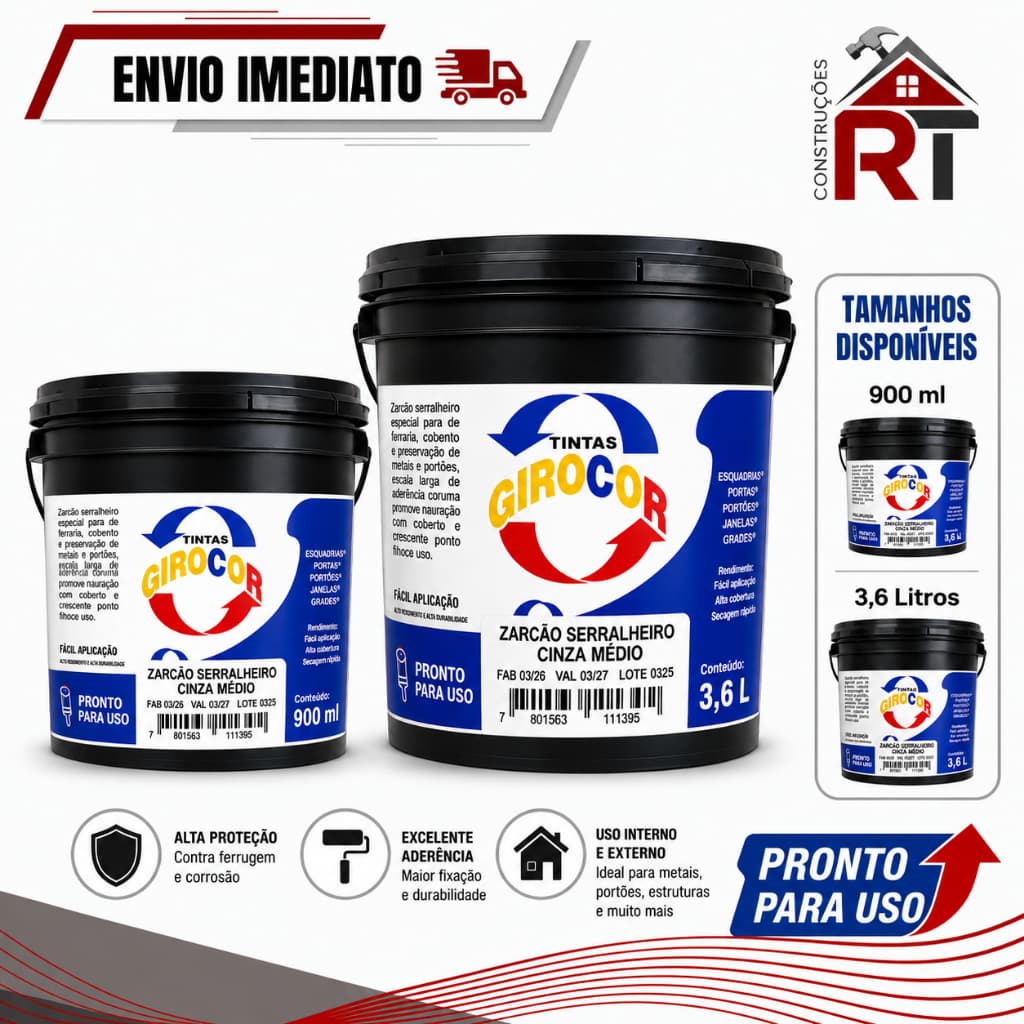 Zarcão Primer Fundo Preparador Profissional Linha Premium Cinza Médio 3,6 Litros