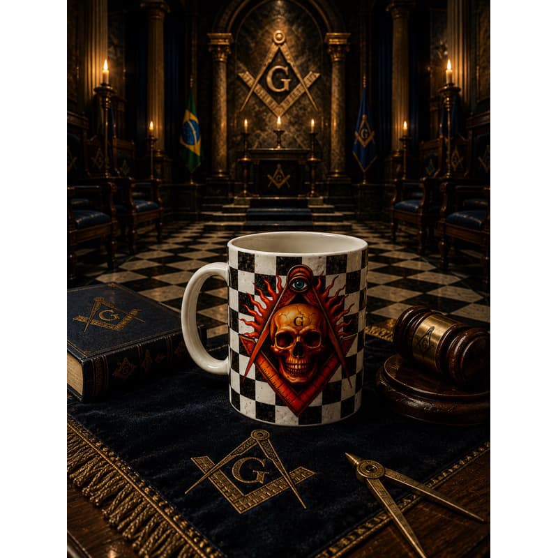 Caneca PERSONALIZADA Caveira Maçônica – Esquadro e Compasso 325 ml | Abrakadabra33 - MAÇONARIA