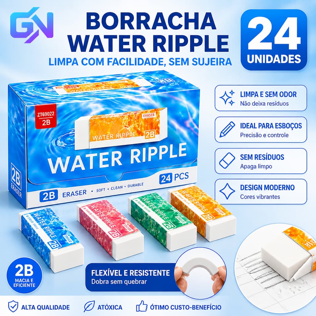 Kit 24 Borrachas 2B Brancas Macias Escolar Desenho e Escrita Sem Resíduos Espalhados