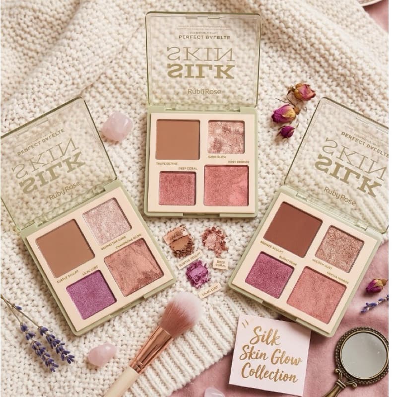 Paleta de Contorno, Blush e Iluminador Ruby Rose Silk Skin 14,23g - Fácil de Esfumar