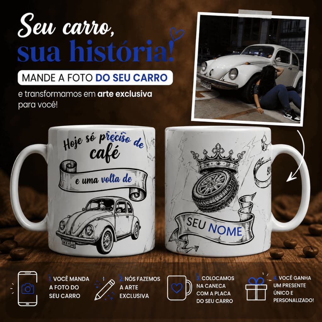 Caneca Personalizada com Foto e Nome - Presente Criativo dia dos pais para Apaixonados por Carros