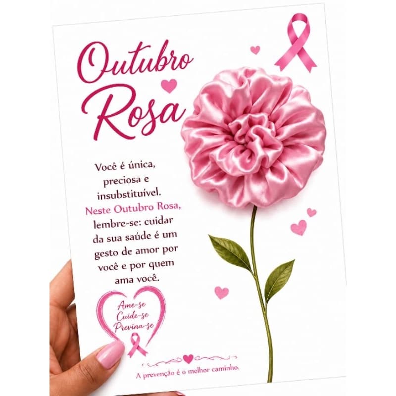 Lembrancinha Outubro Rosa, Tag + xuxinha, Scruchies cetim