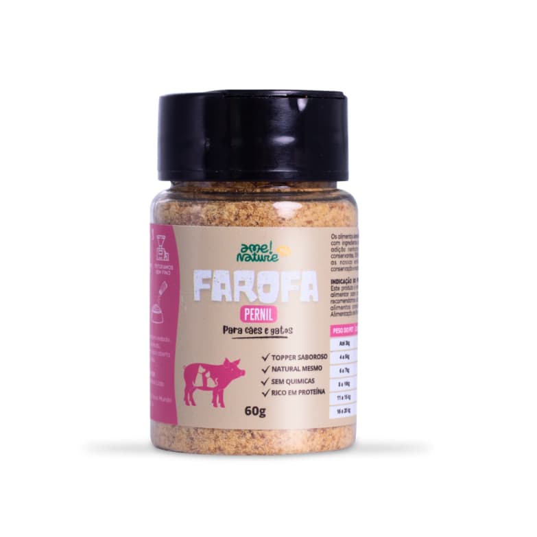 Saborizante Natural para Cachorro e Gato 60g | Farofa de Pernil Suíno | Estimula o Apetite | Ame Nature
