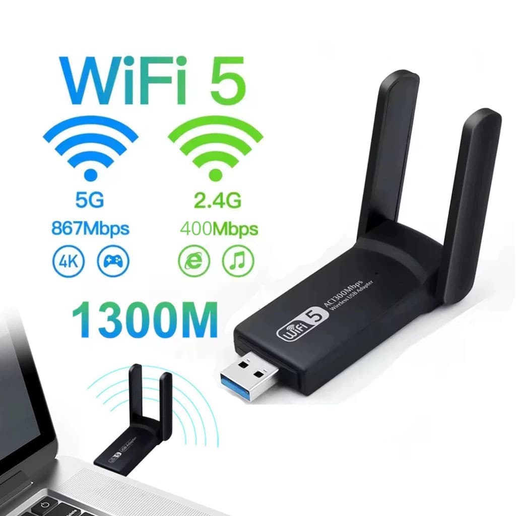 Adaptador Wi-fi Dual Band 2-4G e 5G USB 3.0 5Ghz 1300Mbps 2 Antenas