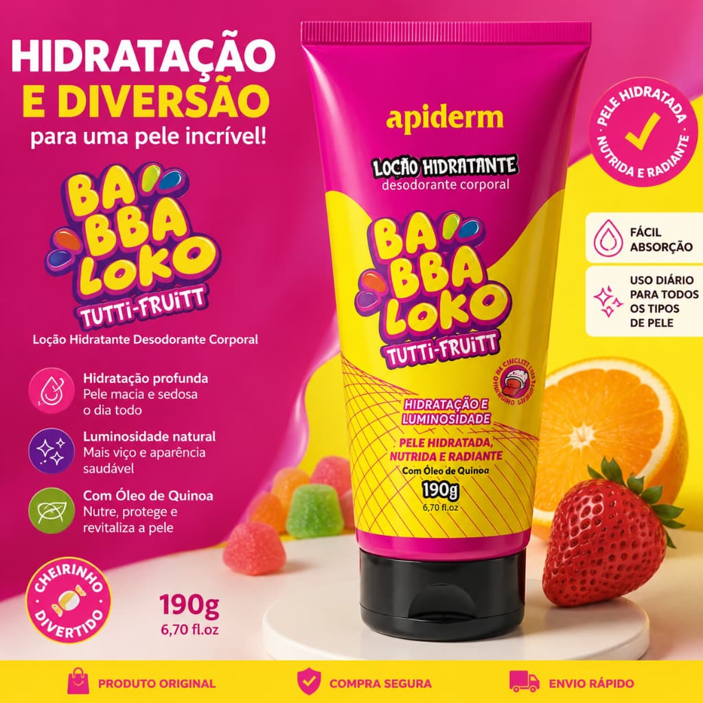 Loção Hidratante Corporal Apiderm BaBba Loko Tutti-Frutti 190g