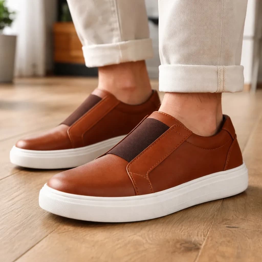 Tênis Casual Masculino Sola Alta Confortável Macio Sapatenis Slip On