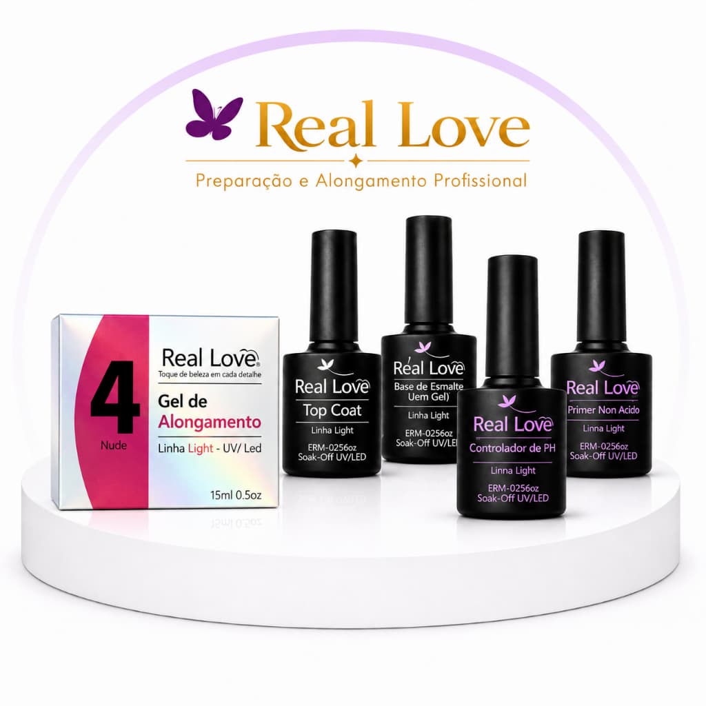 Kit Blindagem e Modelagem em Gel Real Love Base Primer PH Top Coat Alongamento UV LED