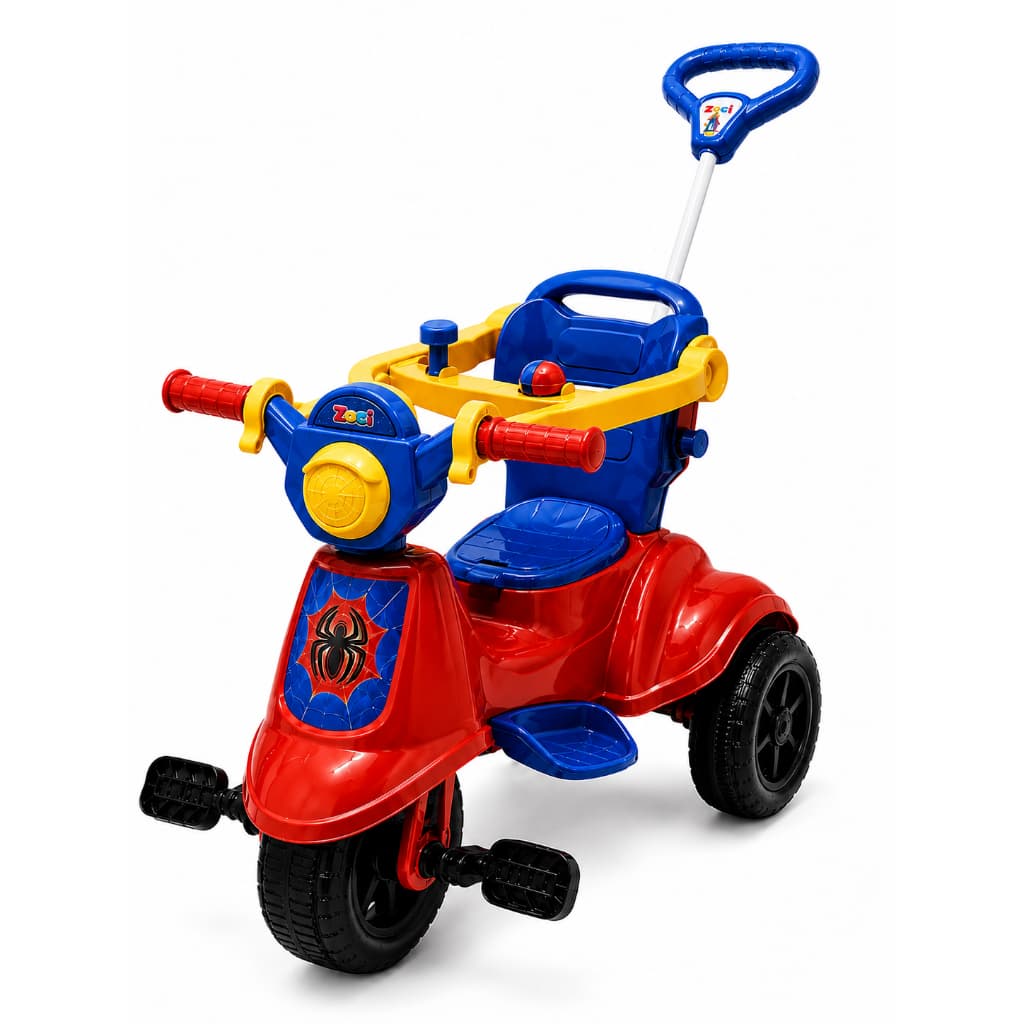 Carrinho De Passeio Infantil Triciclo Aranha Avespa Motoca C/ Pedal Apoio de Pé e Haste Empurrador