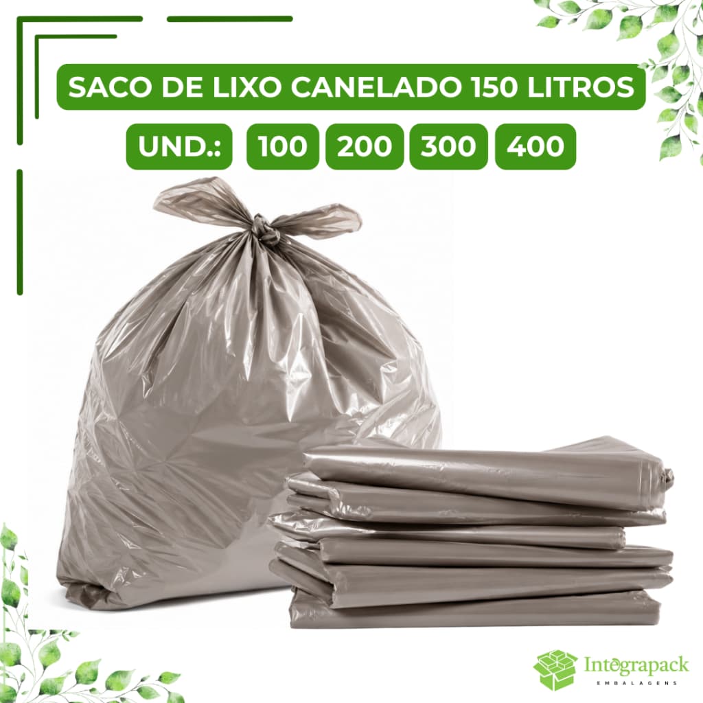 Saco de Lixo Canelado Transparente 150 Litros Reforçado Alta Resistência  Condomínio Indústria Comércio