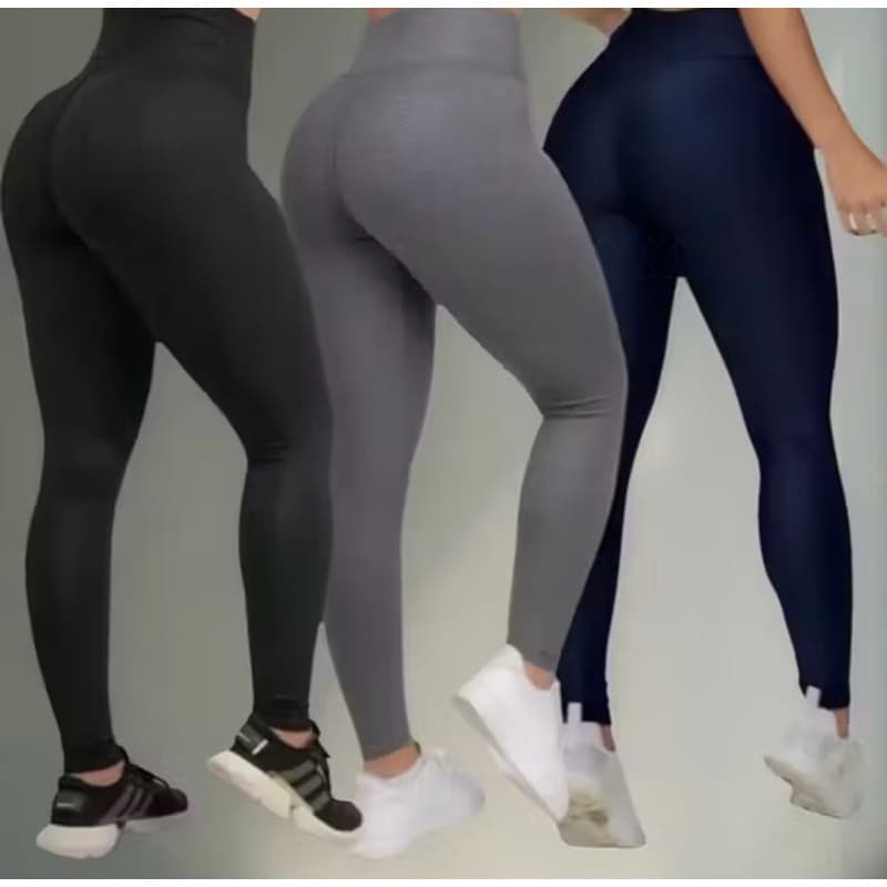 Kit 3 Legging Feminina Academia Cintura Alta Suplex Sem Transparência Modeladora Fitness Premium