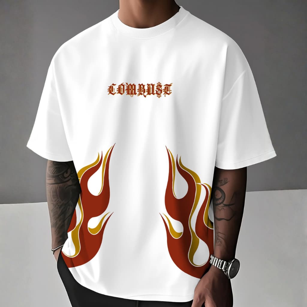 Camiseta Oversized Masculina Urban Flame 100% Algodão Confortável Street Premium