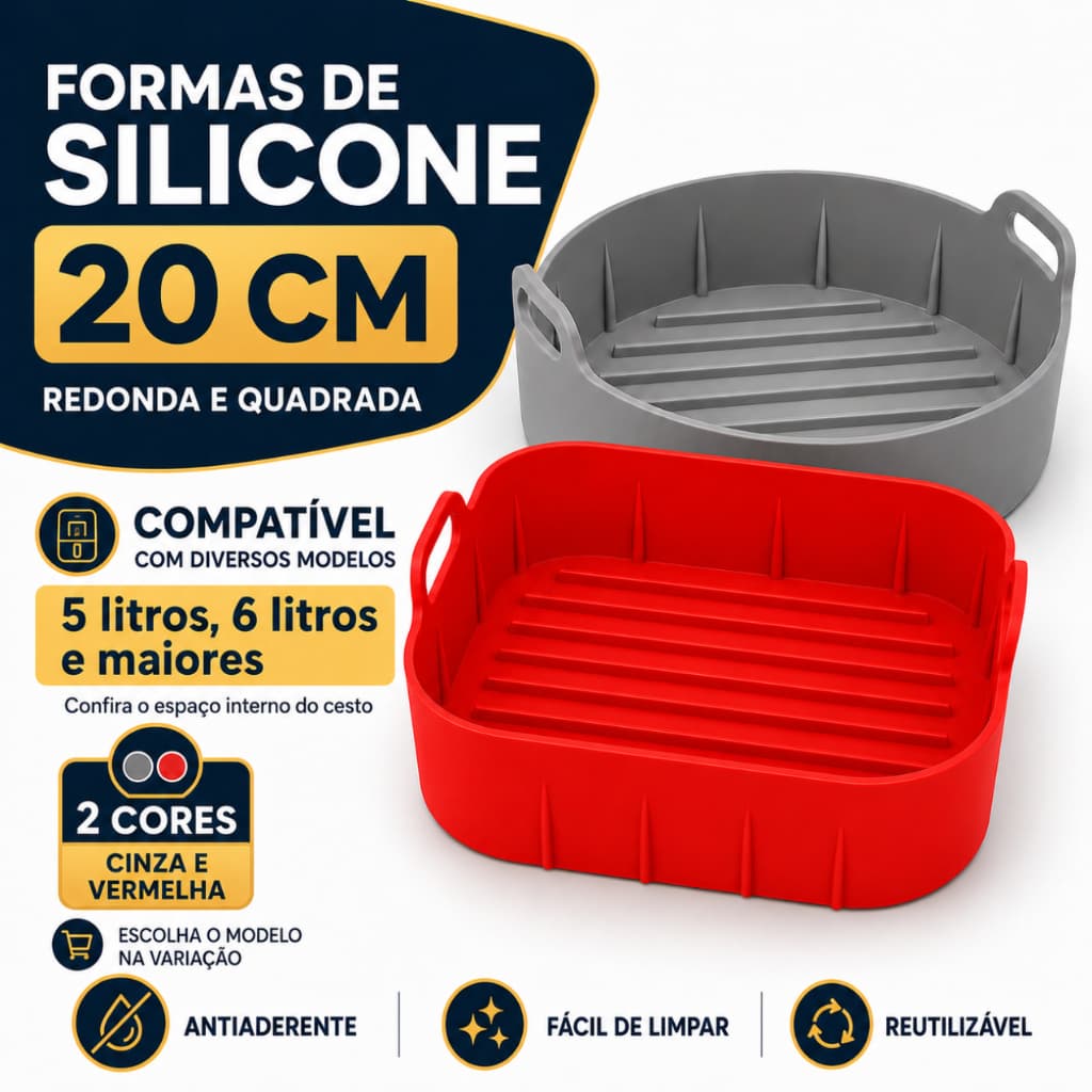 Forma Silicone Airfryer 4L a 6L Antiaderente Reutilizável Alta Durabilidade Cesto Firme