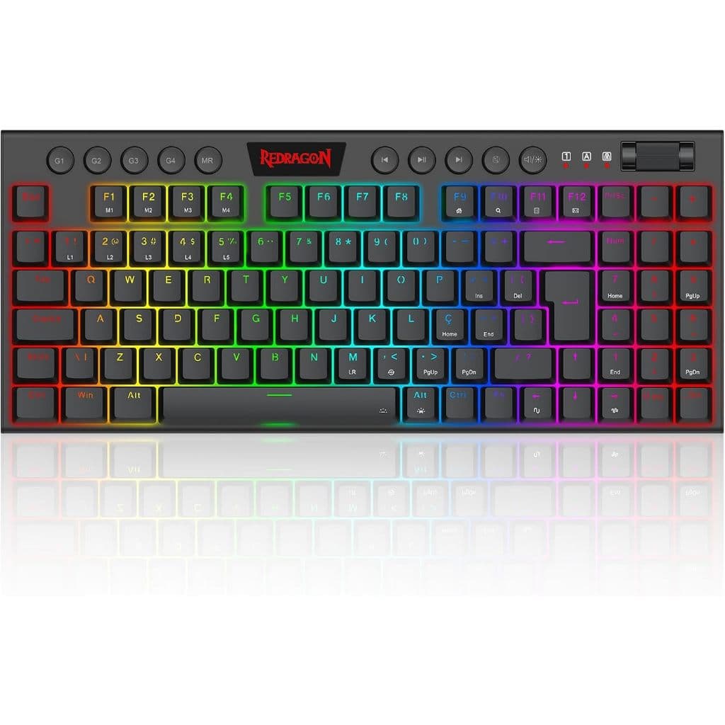 Teclado Mecânico Redragon YI TKL RGB Switch Marrom Hot Swap USB-C Gamer ABNT2 Preto