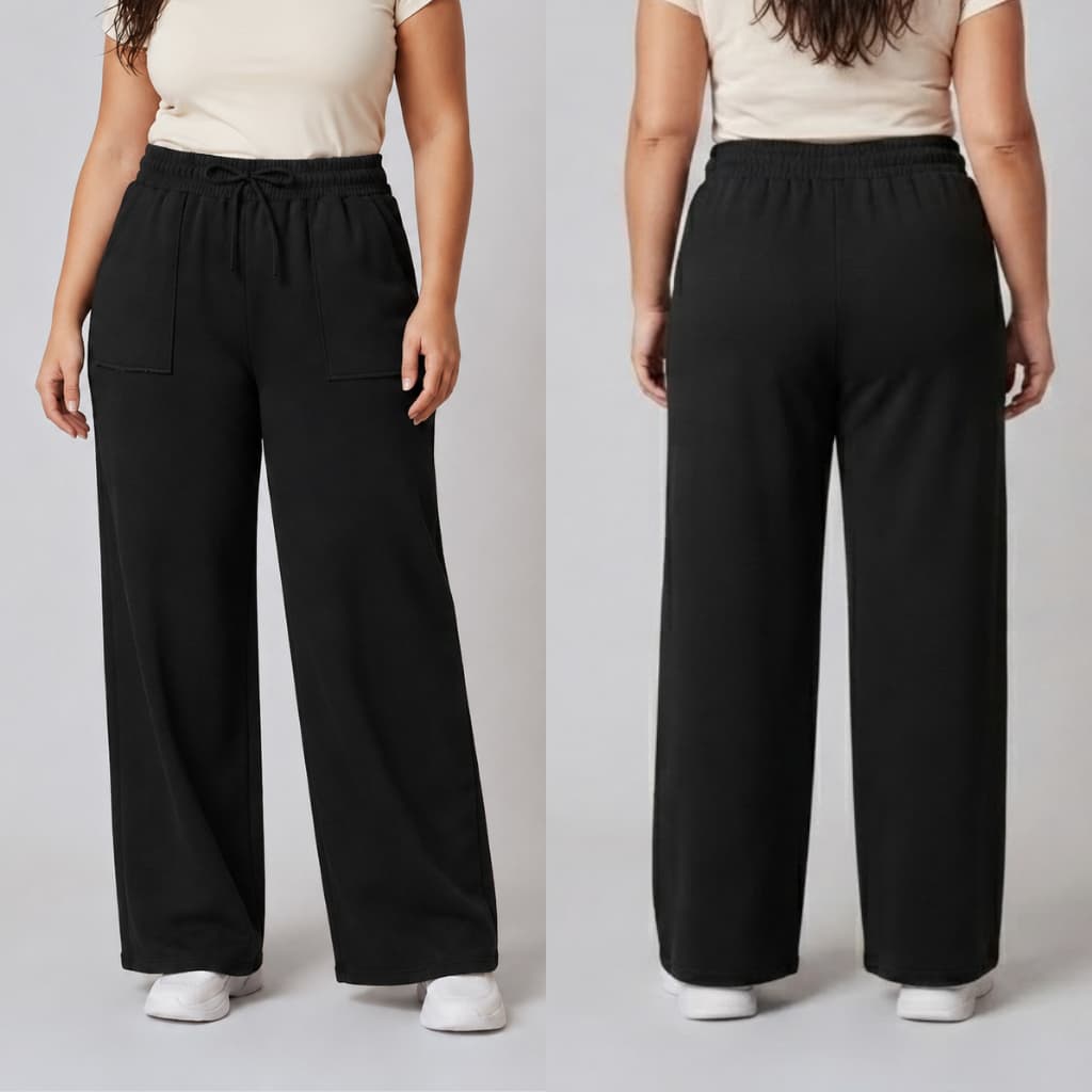 Calça Pantalona Plus Size Moletinho Feminina Casual Elegante Confortável