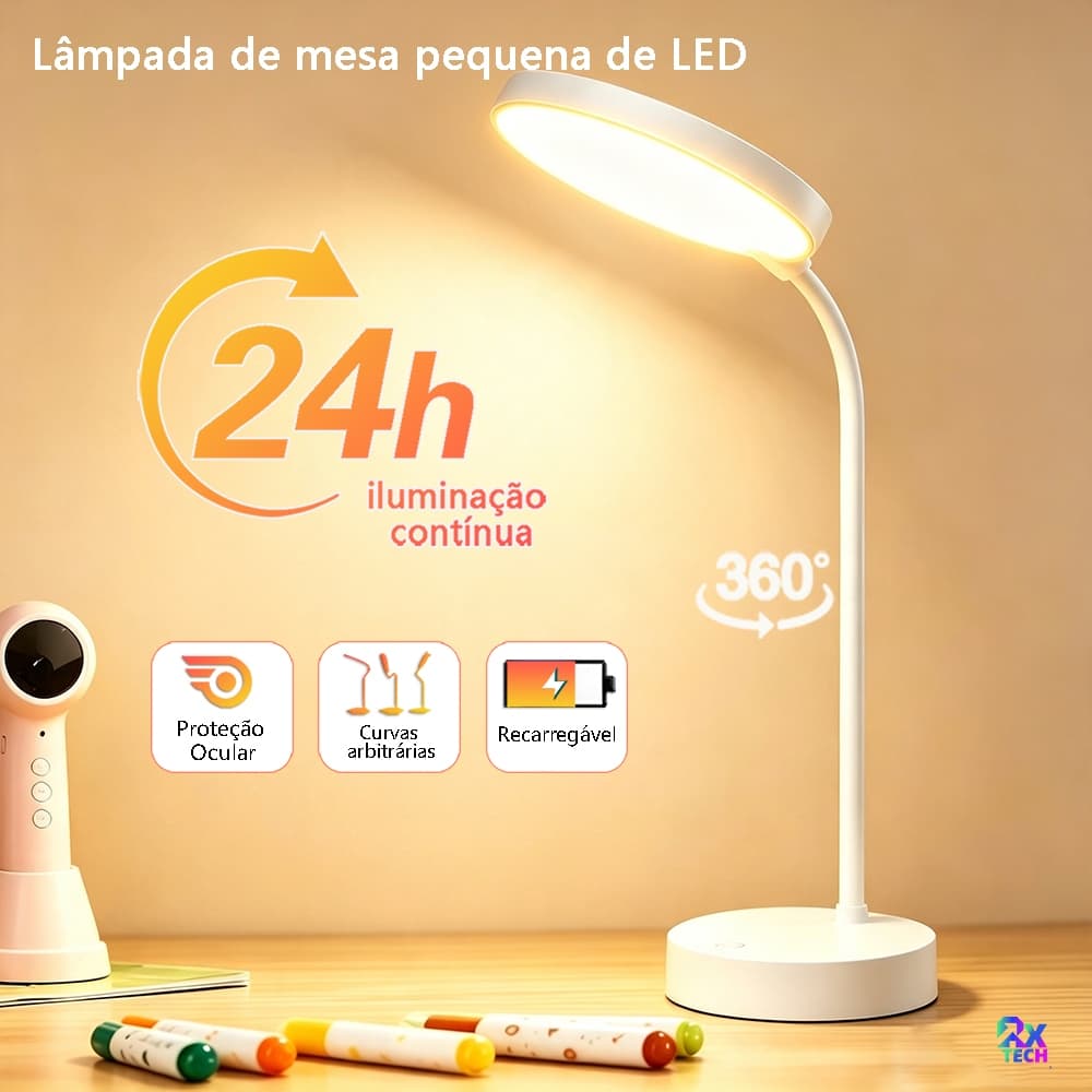 Luminária De Mesa Recarregáveis Led Com Cabeça Ajustável Em 360° Proteção Os Olhos Usb Para Quarto Dormitório
