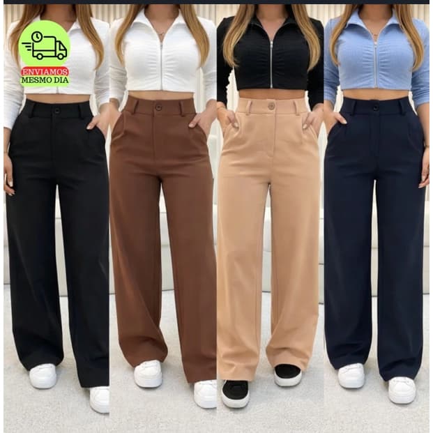 Calça Wide Leg Feminina Alfaiataria Pantalona  | Cintura Alta Social em Várias Cores