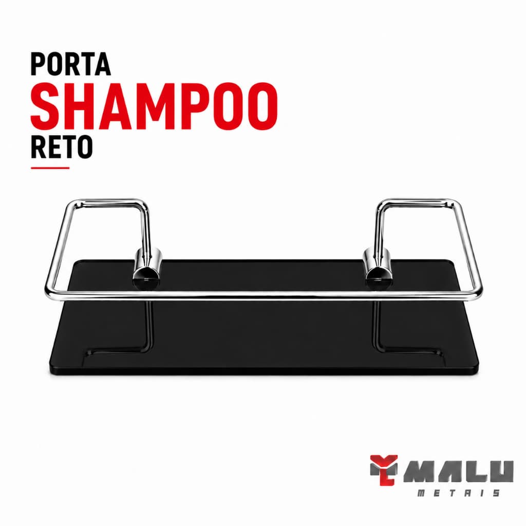 Porta Shampoo Para Banheiro Suporte De Vidro 6mm Fumê Reto Preto Com Cromado Anti Ferrugem