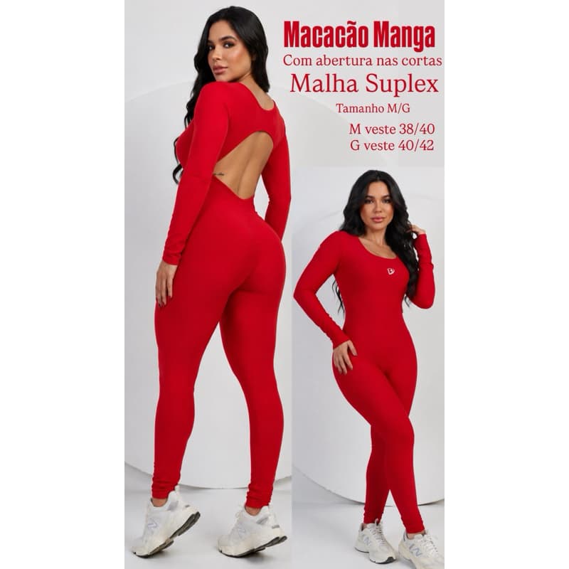 Macacão Fitness Feminino Manga Longa Suplex Academia com Entrada para Bojo