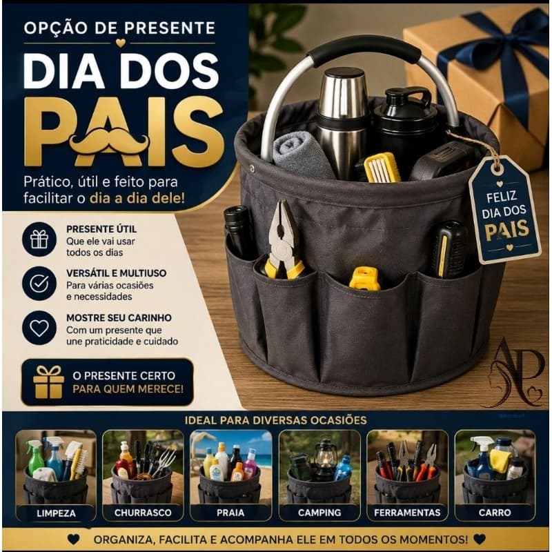 Cesto Bolsa Organizadora Multiuso Dobrável com Alça para Limpeza, Churrasco Praia Camping Ferramentas Carro dia dos Pais