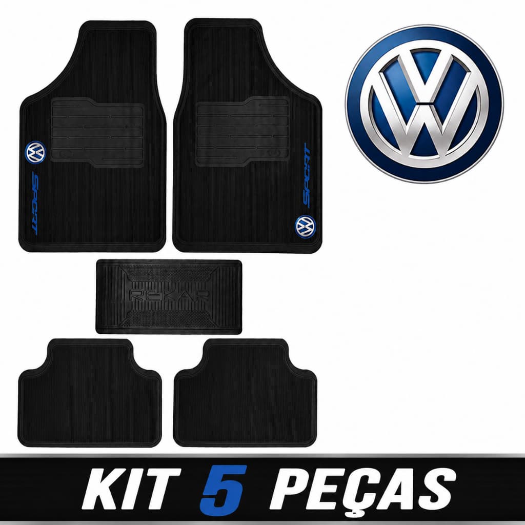 Tapete Borracha Volkswagen 5 peças Carro Automotivo Gol Golf G2 G3 G4 G5 G6 Tcross Taos Tera Tiguan