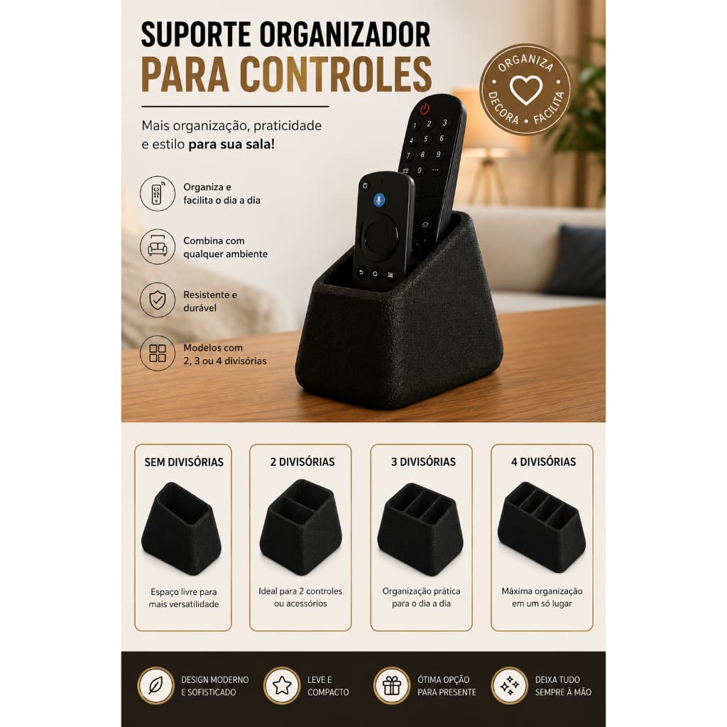 Suporte Minimalista para Controle Remoto – 4 Disposições