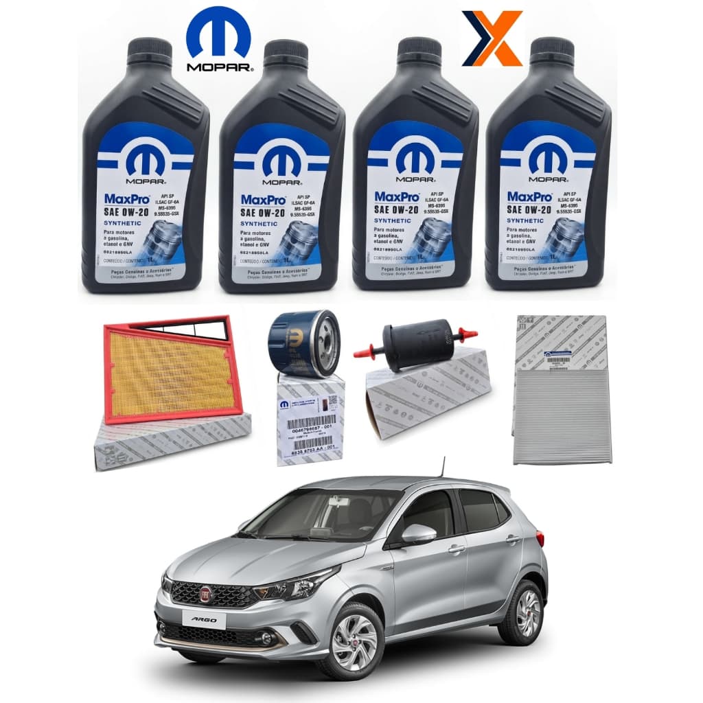 Kit Revisão Fiat Argo 1.3 Firefly Óleo 0W20 + 4 Filtros Originais Mopar