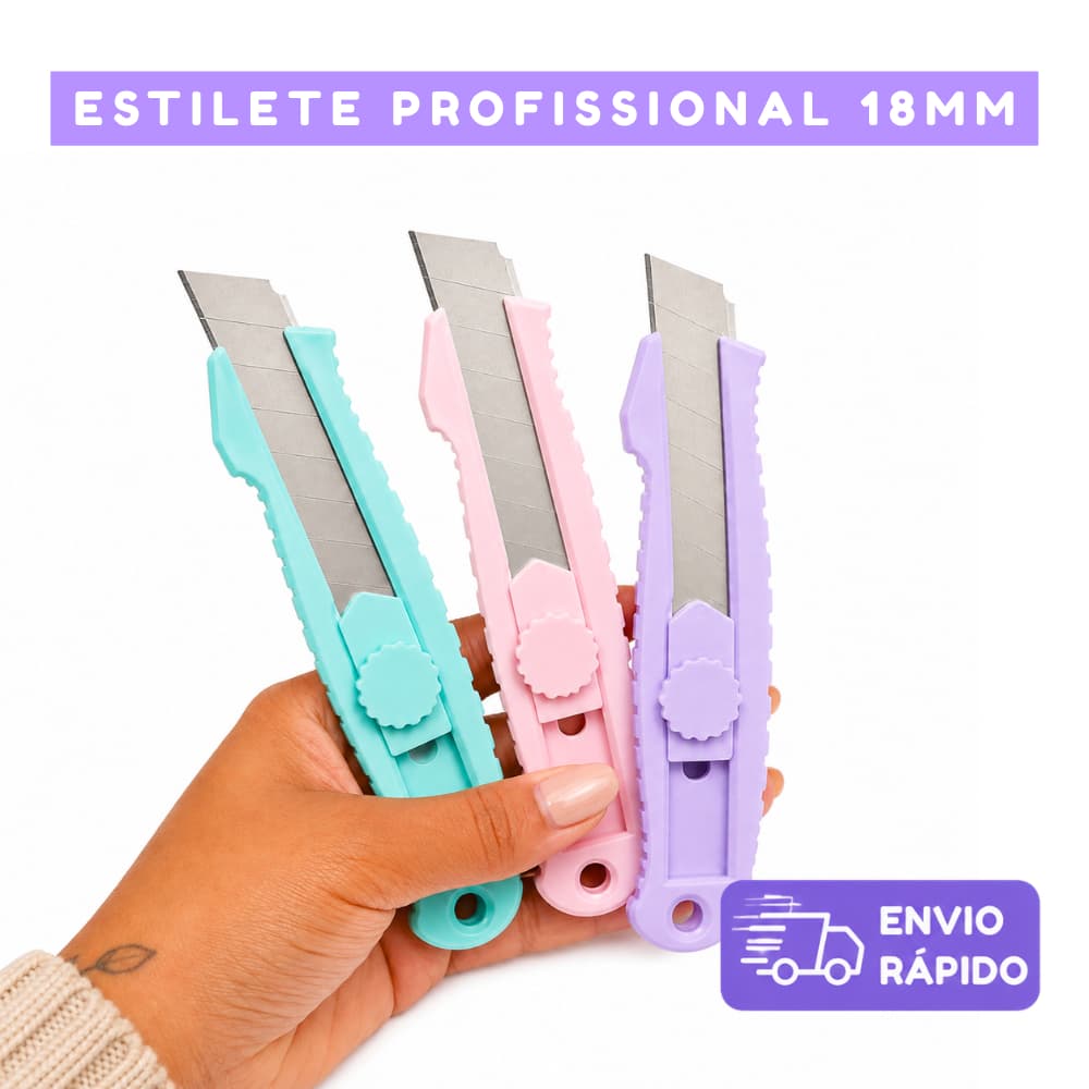 Estilete Profissional 18mm Ergonômico Com Trava Papelaria Criativa