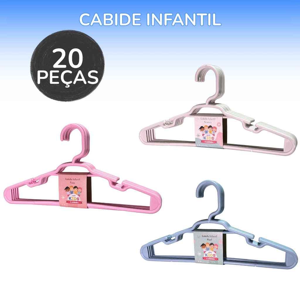Kit 20 Cabide Infantil Bebê Baby Reforçado Plástico Cruzeta Roupa Resistente Premium