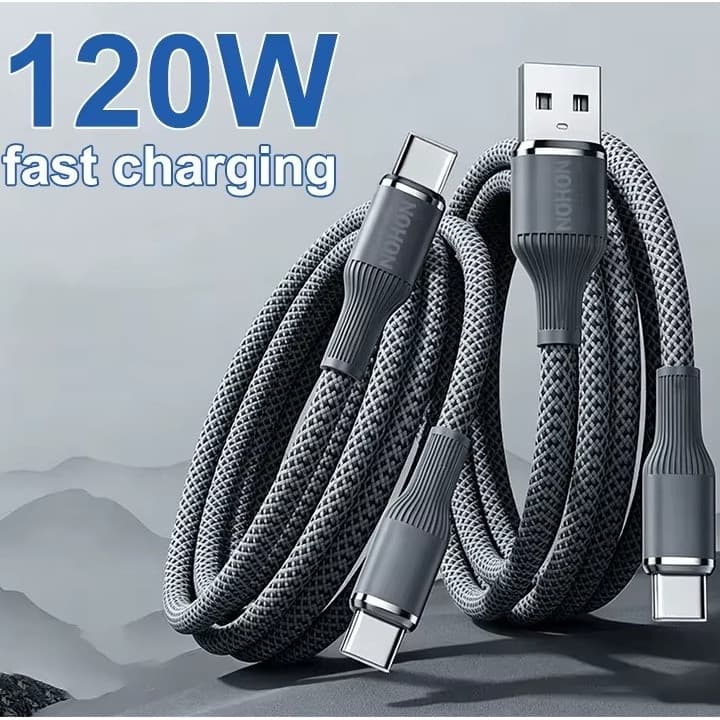 Cabo de Carregamento Super Rápido 120W Tipo C para Tipo C/USB para Tipo C com Superfície Fosca e Alta Velocidade