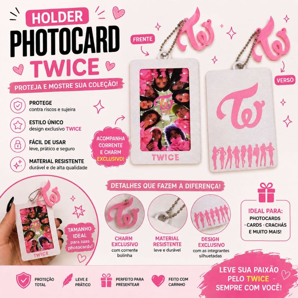 Porta Photocard TWICE Premium - Holder Chaveiro Kpop Once | Envio Imediato kpop ONCE