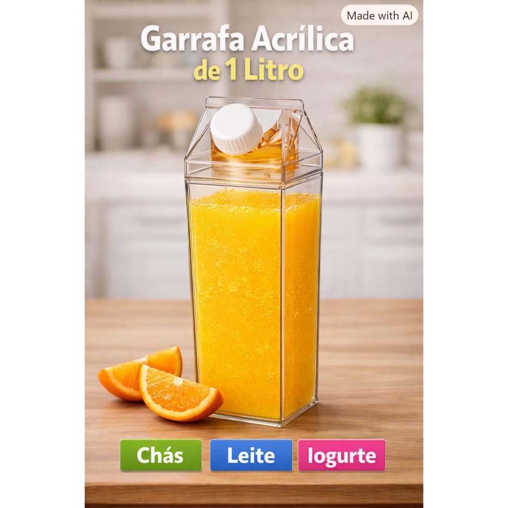 Garrafa Acrilica 1 Litro Transparente Resistente Reutilizavel Multiuso