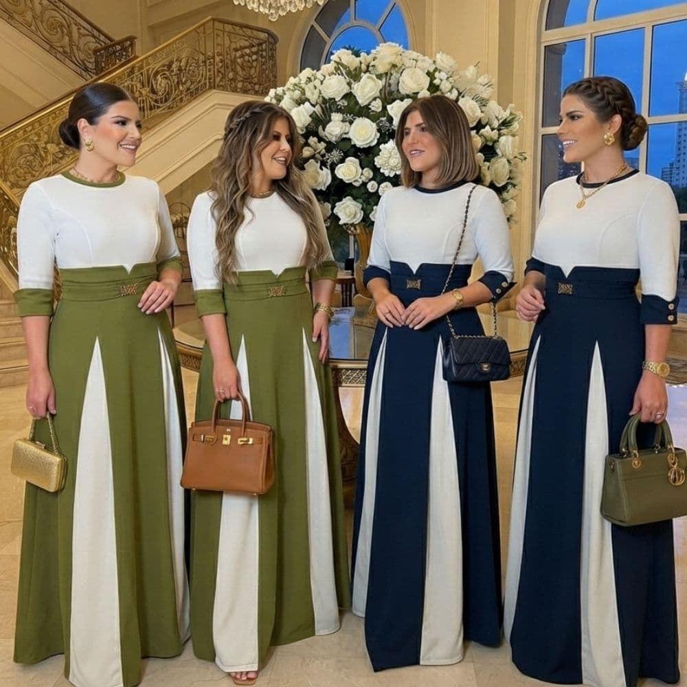 Vestido Longo Feminino Plus Size Bicolor Cinto Botão Fenda Moda Evangelica Congresso Manga Estilosa