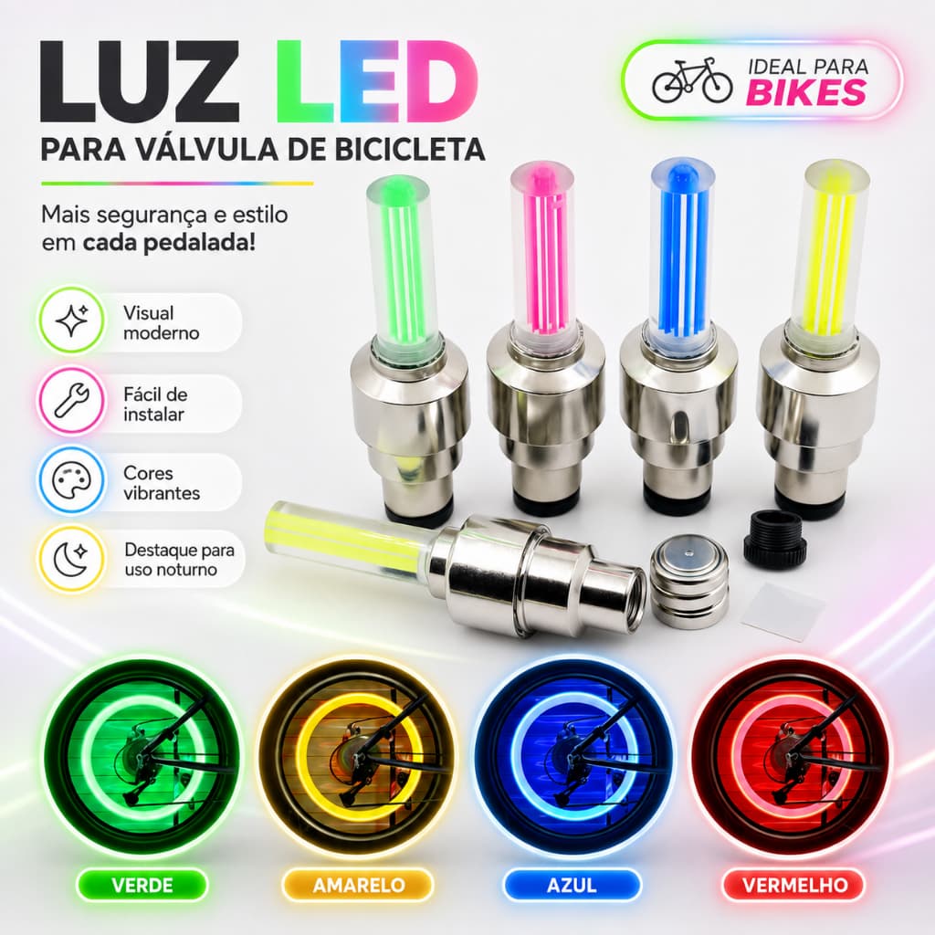 Kit Bicos Pino De Válvula Led Neon Roda Bicicleta Moto Bike