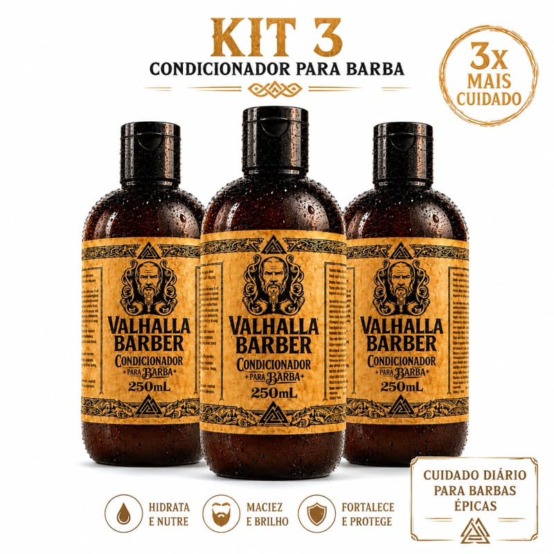 Kit 3 Condicionador para Barba Masculina Hidratante Barba Macia e Saudável VALHALLA BARBER